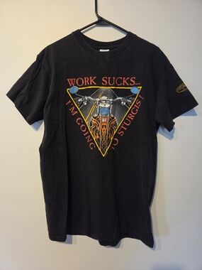 Black Graphic 'Work Sucks... I'm Going to Sturgis' Men's T‑Shirt 1999 HD
